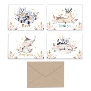 Paper Frenzy Woodland Animals Thank You Note Cards and Kraft Envelopes 24 pack - 1 of 4