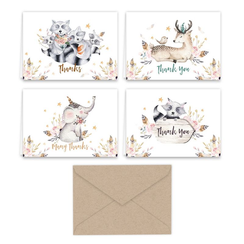 Paper Frenzy Woodland Animals Thank You Note Cards and Kraft Envelopes 24 pack, 1 of 6