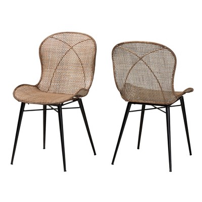 Sabelle Graywashed Rattan and Black Metal Dining Chair Set