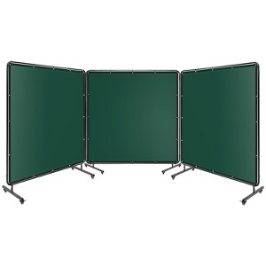 Flame-Resistant 3-Panel Welding Screen ¨C Transparent Green PVC Safety Curtain with Steel Frame & Lockable Swivel Casters - 1 of 4
