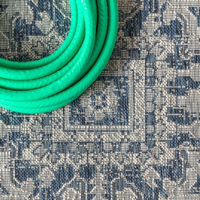 Navy and Gray Synthetic Medallion Square Area Rug