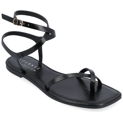 Journee Collection Womens Charra Buckle Flat Sandals Black 6.5