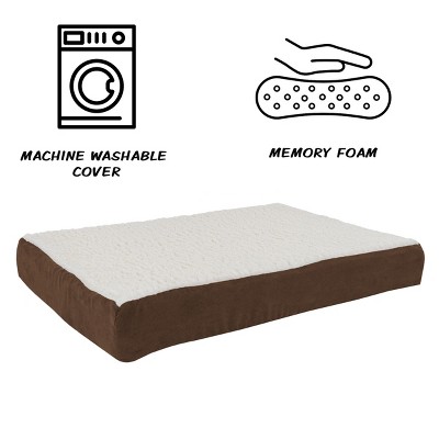 Medium Brown Orthopedic Memory Foam Dog Bed with Sherpa Cover