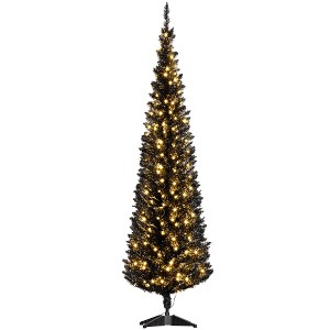 HOMCOM 6' Tall Pre-Lit Slim Noble Fir Artificial Pencil Christmas Tree with Realistic Branches, 200 Warm White LED Lights and 390 Tips, Black - 1 of 4