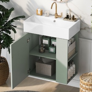 KWPZQEB 21.6" Bathroom vanity with Sink, Small Bathroom Vanity with Side Storage, Narrow Depth Vanities with Door & Shelf for Small Space, Bathroom - 1 of 4