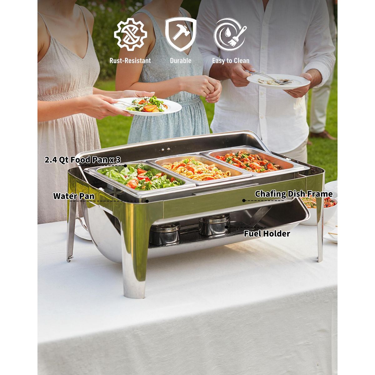 Roll Up Chafing Dishes for Buffet, 9.5 QT Stainless Steel Chafers and Buffet Warmers Complete Set with Food Pan Water Pan Fuel Holder for Party - thumbnail 3