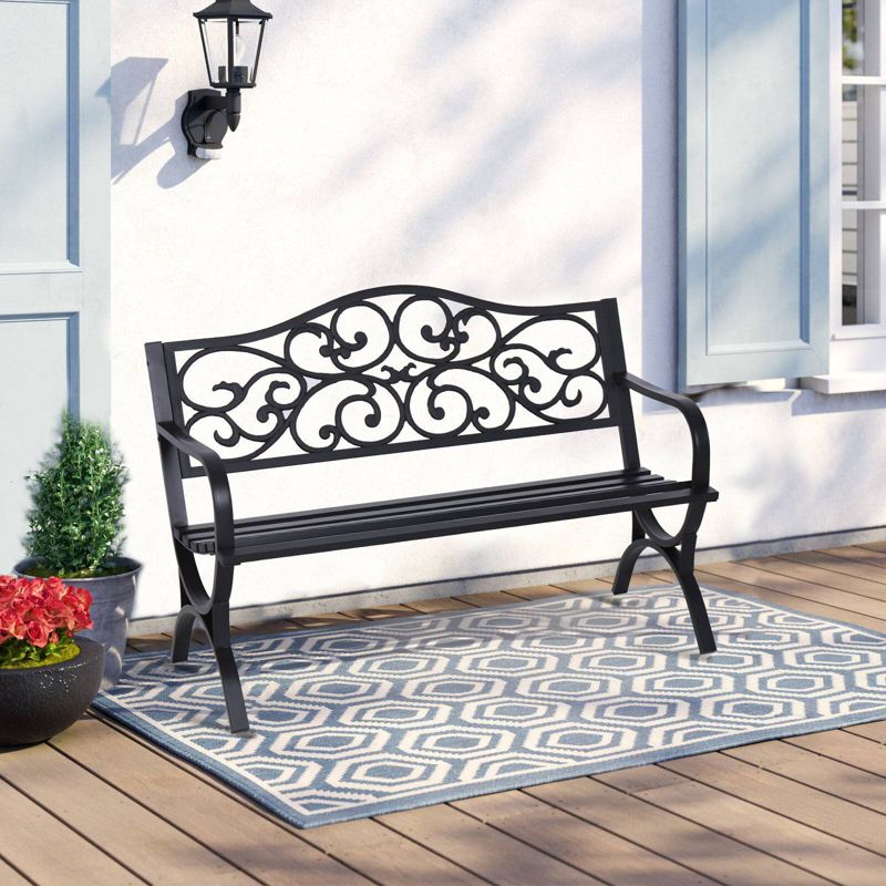 Two Seat Cast Steel Garden Bench - Captiva Designs, Butterfly Back, Rust-Resistant, All-Weather Outdoor Seating, 1 of 8