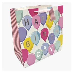 Bows And Sparkles Large Square Foil Print 'Happy Birthday' Balloons Gift Bag with Tag Pink - 1 of 3