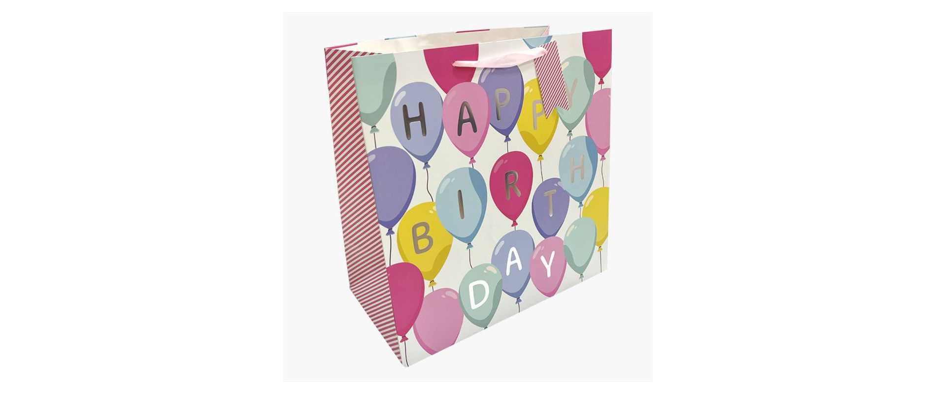 Bows And Sparkles Large Square Foil Print 'Happy Birthday' Balloons Gift Bag with Tag Pink