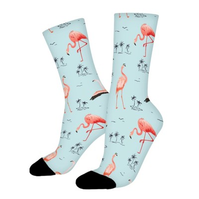 Tropical Flamingo Palms Women Printed Crew Socks Funny Funky Socks Soft Polyester Novelty Gifts for Artists Men