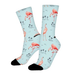 Tropical Flamingo Palms Women Printed Crew Socks Funny Funky Socks Soft Polyester Novelty Gifts for Artists Men - 1 of 1