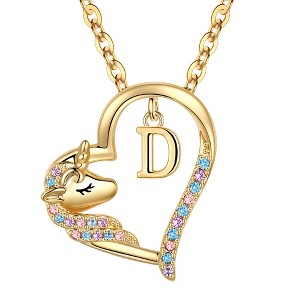 Turandoss Gold Heart Unicorn Necklace for Girls - Initial Zircon Pendant Necklace for Kids 4 -13 Year Old, Unicorn Birthday Gifts for Girls, 18+2.5In - 1 of 4