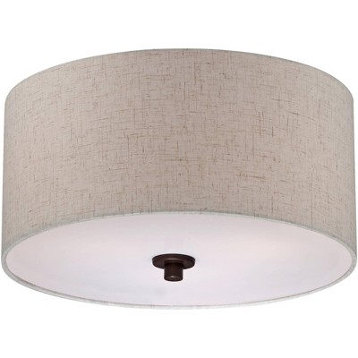 Sylvan 15" Bronze Semi-Flush Mount with Off-White Drum Shade