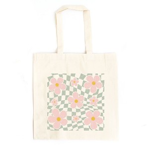 City Creek Prints Wavy Checkered Flowers Canvas Tote Bag - 15x16 - Natural - 1 of 2