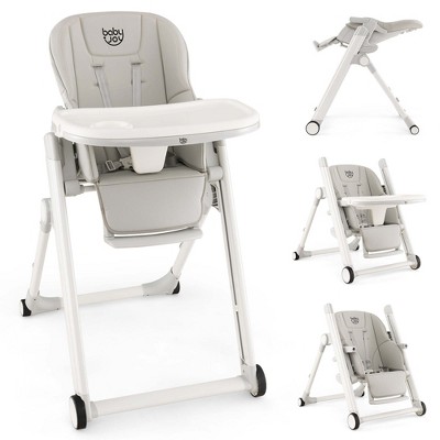 Image of Costway Foldable High Chair Baby Height Adjustable Feeding Playing Chair Light Gray