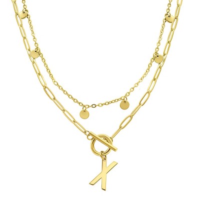 Adornia Tarnish Resistant 14k Gold Plated Confetti And Paperclip Layered Initial Toggle Necklace