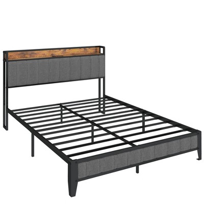 NicBex Full/Queen Size Metal Bed Frame with Charging Station and Upholstered Headboard for Adults/Boys/Girls