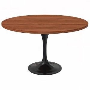 LeisureMod Verve Mid-Century Modern Table with a 48" Round MDF Tabletop and Black Steel Pedestal Base for Kitchen and Dining Room - 1 of 4