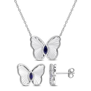 EVERLY JEWELRY | Sterling Silver 2/5ct TGW Created Blue Sapphire Butterfly Earrings and Necklace Set  - 17 in - 1 of 4