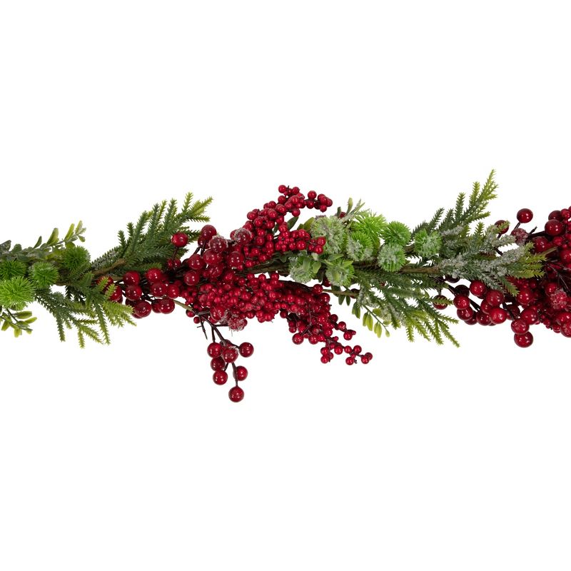 Northlight 5' x 12" Red Berry and Frosted Pine Christmas Garland - Unlit, 4 of 5