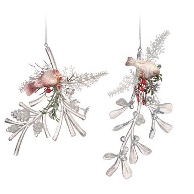 Northlight Icy Crystal Decorative White Christmas Bird on Branch Ornaments 6"