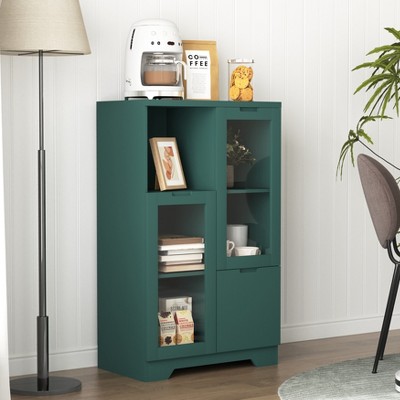 VYNXARIA Elegant MDF Storage Cabinet with Glass Doors and Adjustable Shelves