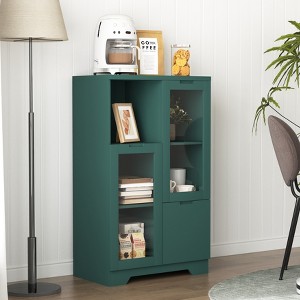 VYNXARIA Elegant MDF Storage Cabinet with Glass Doors and Adjustable Shelves - 1 of 4
