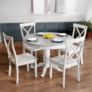 5-Piece Solid Wood Dining Table Set with 4 Chairs, Modern Marble-Style Table, Rubberwood Frame for Kitchen or Dining Room - 1 of 4
