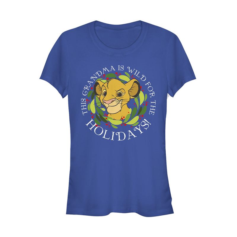 Juniors Womens Lion King Christmas Wild Grandma T-Shirt, 1 of 4