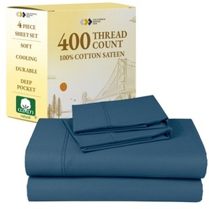 Cotton Sheets Set - Softest 400 Thread Count Bed Sheets, 100% Cotton Sateen, Cooling, Deep Pocket by California Design Den - 1 of 4