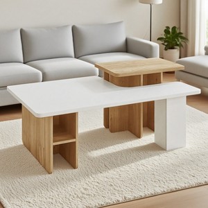 KWPZQEB Nesting Coffee Tables Set of 2, Rectangle Coffee Table with Storage Shelf, Wood Finish Coffee Table Set for Living Room, Small Space - 1 of 4