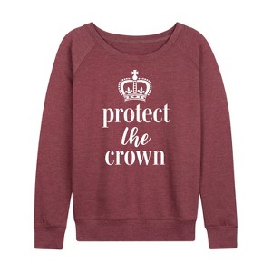 Women's - Instant Message - Protect The Crown Lightweight French Terry Wide Neck Long Sleeve Graphic Shirt - 1 of 4