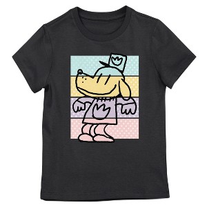 Dog Man Character Outline Youth Girl's Black Crew Neck Short Sleeve T-shirt - 1 of 3