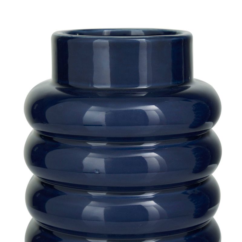 Set of 2 Ceramic Vase with Stacked Ring Design Dark Blue &#8211; CosmoLiving by Cosmopolitan, 3 of 7