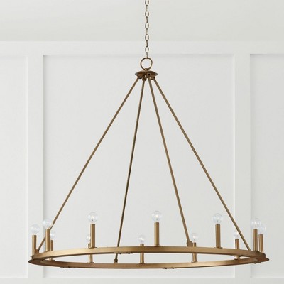 Aged Brass 12-Light Wagon Wheel Candle Chandelier
