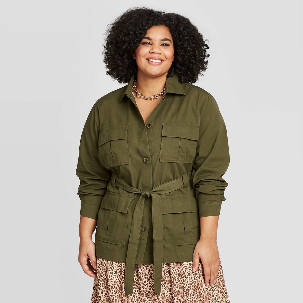 Women's Plus Size Utility Trucker Jacket - A New Day Olive 2X, Women's, Size: 2XL, Green was $34.99 now $24.49 (30.0% off)