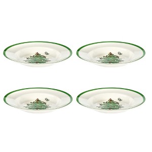 Spode Christmas Tree 9" Soup Plate (Set of 4) – Stoneware Bowls with Festive Tree Design & Green Rim – Microwave & Dishwasher Safe - 1 of 4