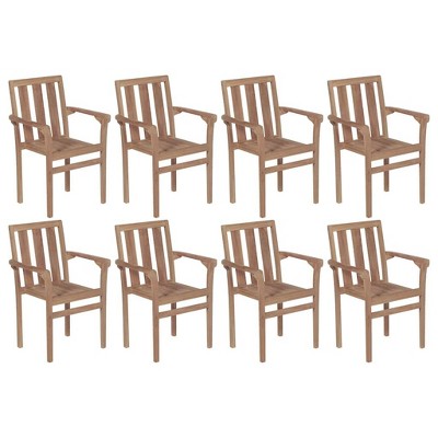 vidaXL Set of 8 Teak Wood Stackable Patio Chairs with Gray Cushions - Durable Garden/Outdoor Seating