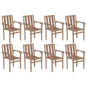 vidaXL Set of 8 Teak Wood Stackable Patio Chairs with Gray Cushions - Durable Garden/Outdoor Seating - 1 of 4