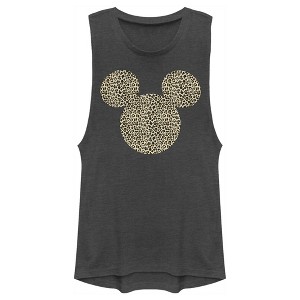 Juniors Womens Mickey & Friends Cheetah Print Mickey Mouse Logo Festival Muscle Tee - 1 of 4