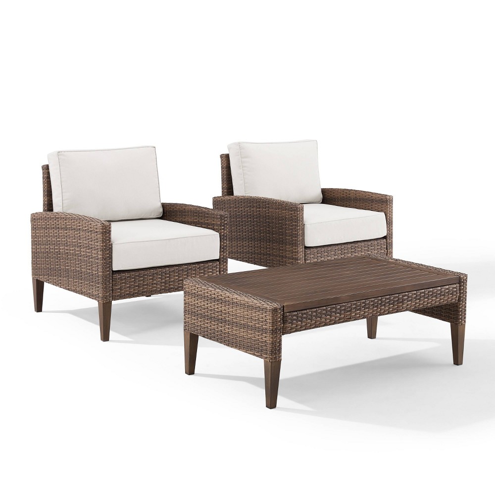 Photos - Garden Furniture Crosley Capella 3pc Outdoor Wicker Conversation Set with Coffee Table & Arm Chairs 