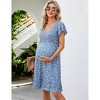 Coolmee Women Summer Maternity Mini Dress Smocked Casual V Neck Ruffle Short Sleeve Boho Dress for Baby Shower Photoshoot - 4 of 4
