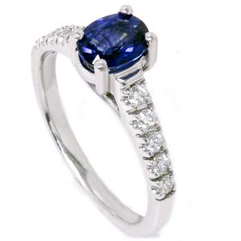 Pompeii3 7/8ct Blue Sapphire Accent Diamond Ring 14K White Gold