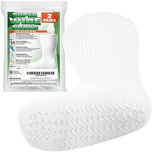 Impresa 2 Pairs White Super Wide Socks With Non-Skid Grips - for Lymphedema -Bariatric Sock Oversized Stretches up to 30'' - 1 of 4