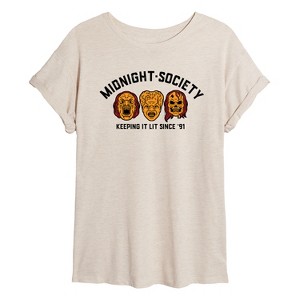 Women's - Are You Afraid of the Dark - Midnight Society Monster Masks Oversized Graphic T-Shirt - 1 of 4