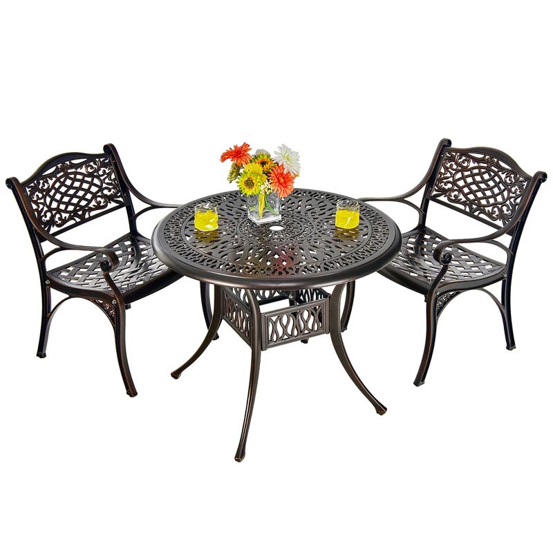Costway 3 PCS Patio Dining Bistro Set Cast Aluminum Round Patio Table W/Chairs, 2 of 10
