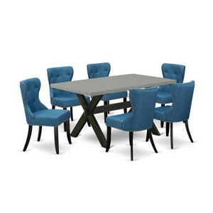 HomeStock 7-Piece Rectangle Natural Oak Finish Solid Wood Top Dining Table with 6-Parson Chairs - 1 of 4