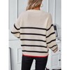 Womens Pullover Sweater Loose Fit Bell Sleeve Slouchy Sweater Ribbed Knit Crew Neck Striped Sweater - 2 of 4