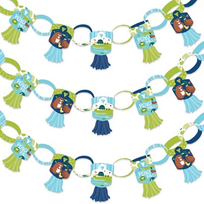 Big Dot of Happiness Pond Pals - 90 Chain Links and 30 Paper Tassels Decoration Kit - Birthday Party or Baby Shower Paper Chains Garland - 21 feet