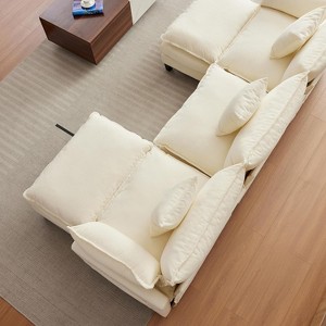Coucheta 112" Modular Sectional Sofa - Convertible L/U-Shaped 3-Seater with Ottoman(s) & Pillows, Deep Chenille Seat for Living Room, Beige/Coffee - 1 of 4